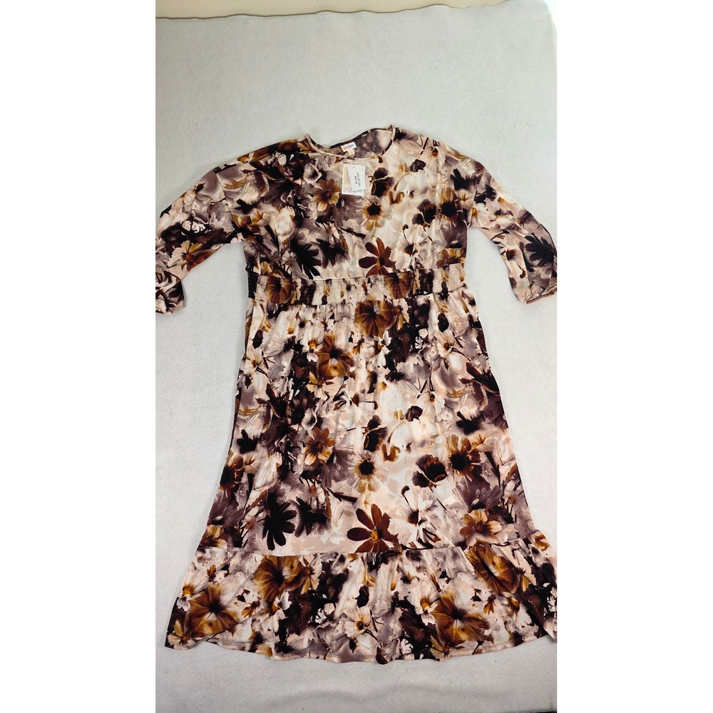 LuLaRoe Women 3XL Evelyn Dress Brown Floral Smocked Waist‎ NWT 486-18 - Picture 2 of 11